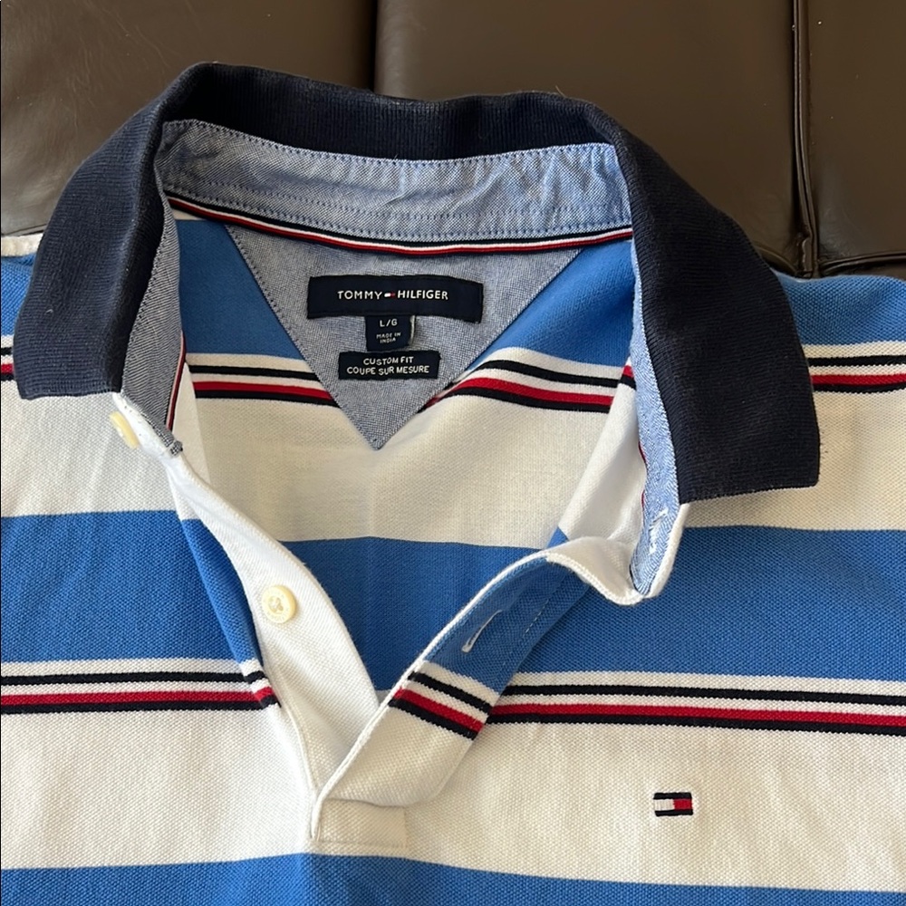 Tommy Hilfiger Blue and White Striped Polo Shirt - Picture 4 of 6